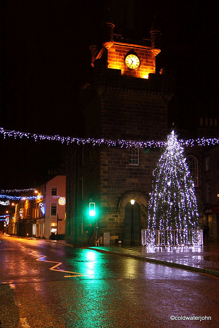 Forres High Street, Christmas early evening - the lights