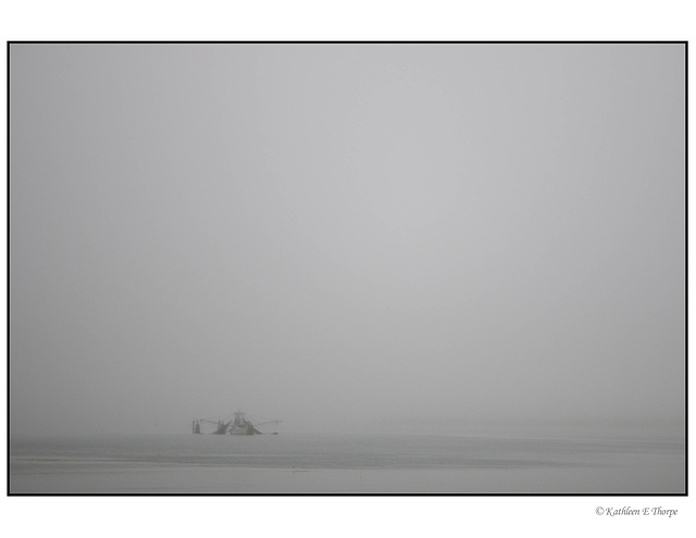 Shrimp Trawler Seascape in Mist