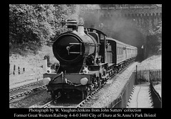 W Vaughan-Jenkins -  GWR 4-4-0 3440 City of Truro on a Railway Correspondence & Travel Society special at St. Anne's Park, Bristol c 1960