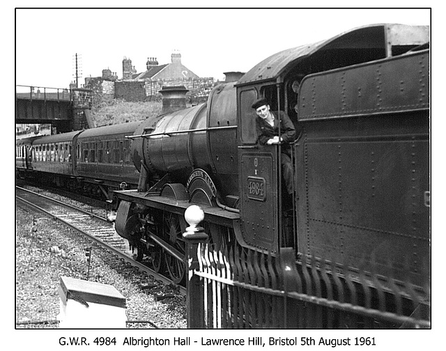 GWR 4-6-0 4984 Albrighton Hall - Lawrence Hill, Bristol - 5.8.1961
