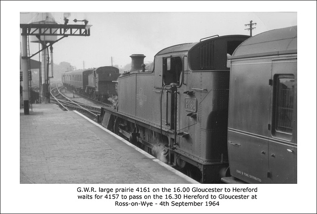 GWR 2-6-2Ts 4161 & 4157 cross at Ross-on-Wye 4.9.1964