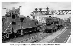 GW 2-8-0T 5259 & LMS 2-8-0 48761 Cardiff General 8.8.1960