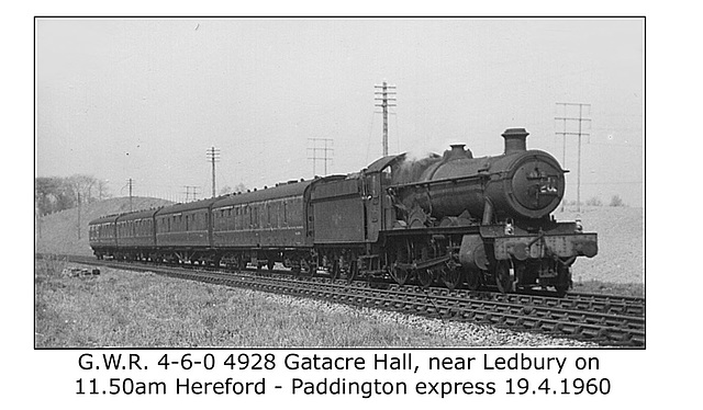 GWR 4-6-0 4928 Gatacre Hall Ledbury 19.4.1960
