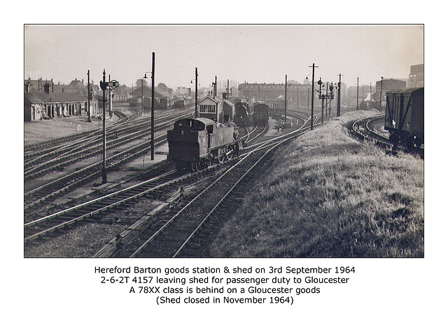 Hereford Barton goods station with 4157 & an 78XX class on 3.9.1964