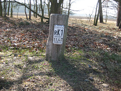 Wegweiser Fläming-Skate Strecke RK1 bei Holbeck am km 11,4