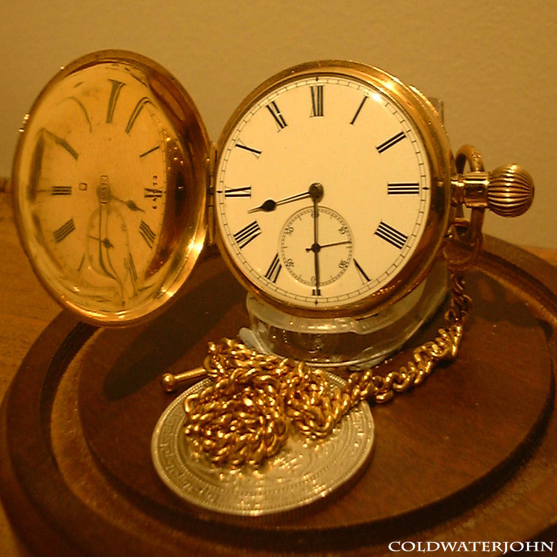 Reflections of Time...18k. Gold Hahn Landeron pocket watch presented to the original 'Coldwaterjohn' on his retirement from the Seaforth Highlanders