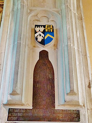 stoke d'abernon church , surrey,brass on tomb ofof anna norbury, 1464, showing her children in the folds of her dress