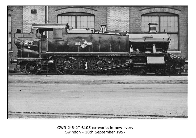 GWR 2-6-2T 6105 at Swindon on 18.9.1957