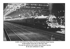GWR 4-6-0 6019 King Henry V Birmingham 26.4.1962