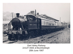 Former Great Western Railway 2-6-2T 4555 at Buckfastleigh 28.6.1967