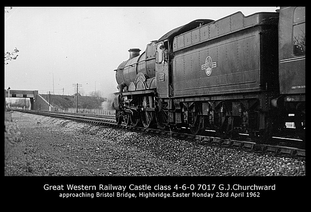 GWR Castle class 4-6-0 7017 G J Churchward - Highbridge - 23.4.1962