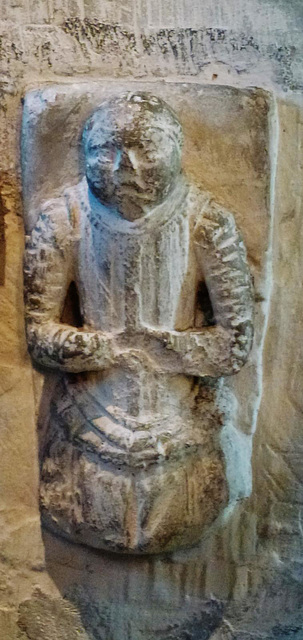 stoke d'abernon church , surrey,detail of a destroyed tomb, prob. late c16, in wall arch of the original norbury tomb south of the altar.