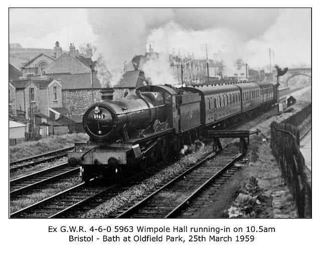 GWR  4-6-0 5963 Wimpole Hall Oldfield Park 25 3 1959