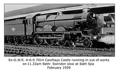 GWR 4-6-0 7014 Caerhays Castle Bath Feb 1959