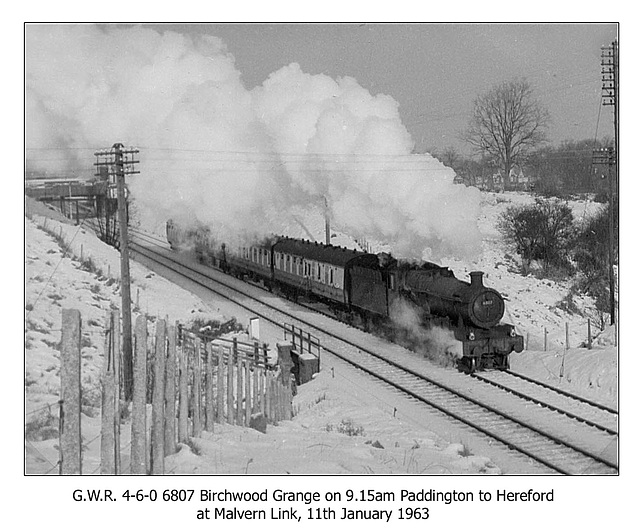 GWR 4-6-0 6807 Birchwood Grange - Malvern Link - 11.1.1963