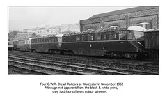 Four GWR diesel railcars Worcester 11 1962
