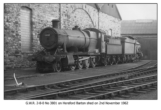 GWR 2-8-0 3801 - Hereford Barton shed - 2.11.1962