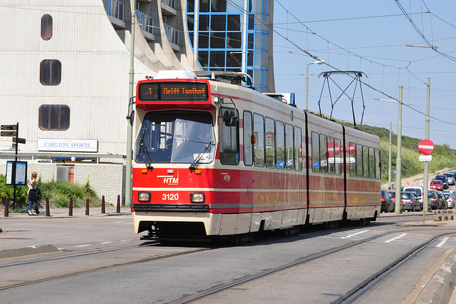 Tram 3120 of The Hague leaving from Scheveningen-Noorderstrand