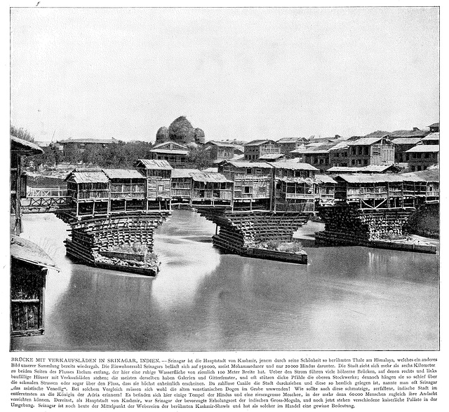 Bridge at Srinagar, India around 1900