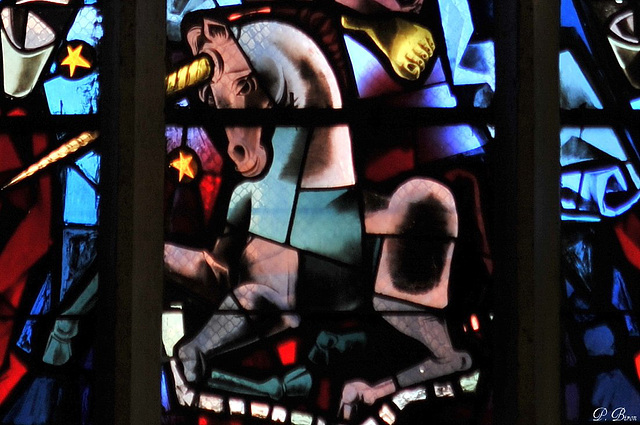 Détail de la verrière de la Vierge à la Licorne - Max Ingrand (1950) - Eglise de Pont-Audemer