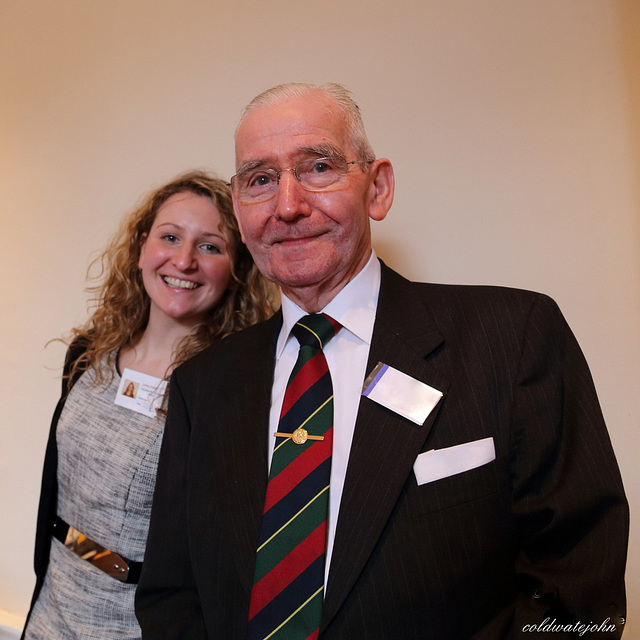 Pipe Major (ret'd) Jack McCall with young museum colleague