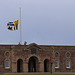 The Royal Standard being lowered at Fort George on the departure of HRH The Prince Philip KG, KT, Duke of Edinburgh.