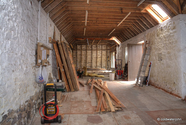 View up to the  gable wall from the south end