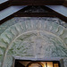 worth matravers church, dorset,the south doorway has 3D zigzag, and a badly damaged tympanum which probably shows the coronation of the virgin. mid to late c12, say around 1170