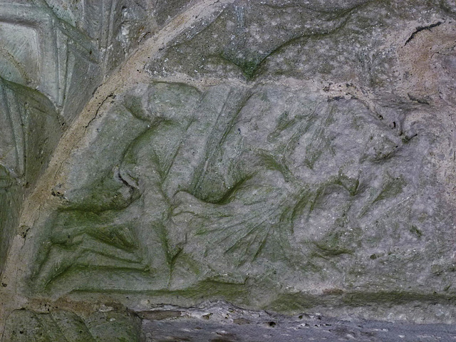 worth matravers church, dorset,angel with scroll, and god the father from the late mid c12 tympanum