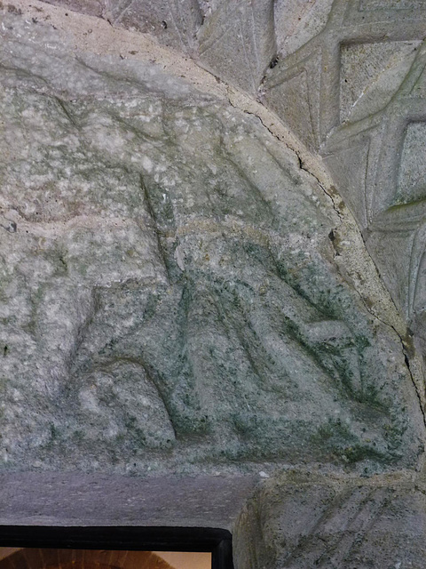 worth matravers church, dorset angel from the right hand of the tympanum, c,1170