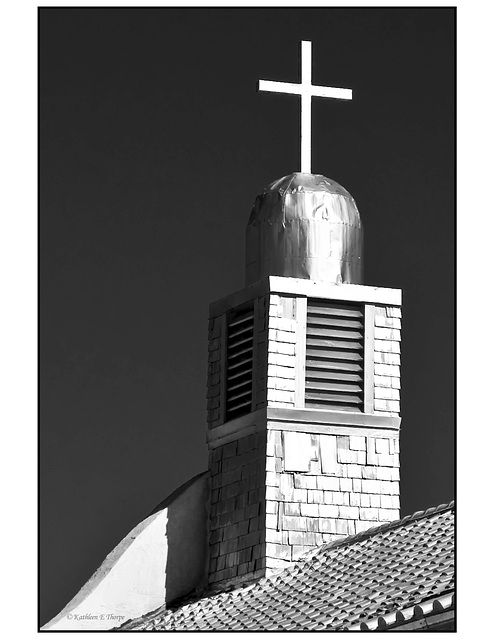 San Ysidro Church black and white belfry