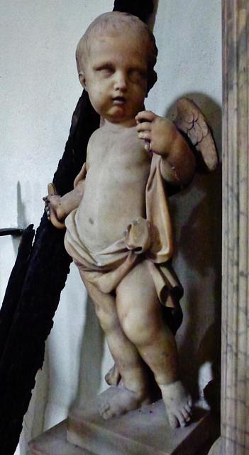 barking church, essex,cherub detail of tomb of sir orlando humphreys, 1737