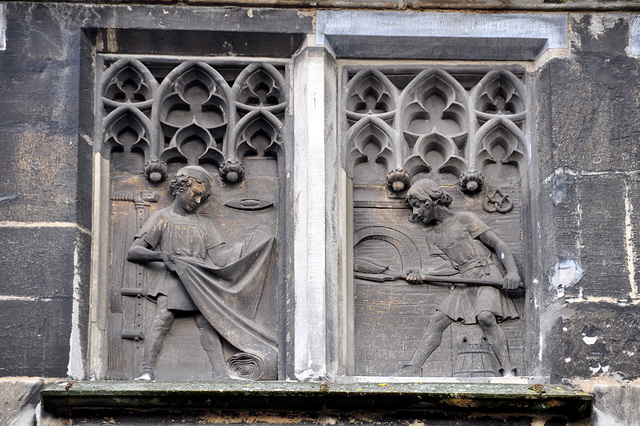 Trades on the Rathaus (City Hall) in Aachen, Germany