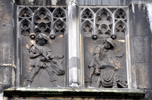 Trades on the Rathaus (City Hall) in Aachen, Germany