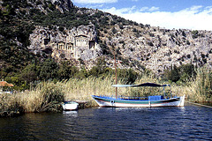 Blue Boat Beneath the Lycian Tombs