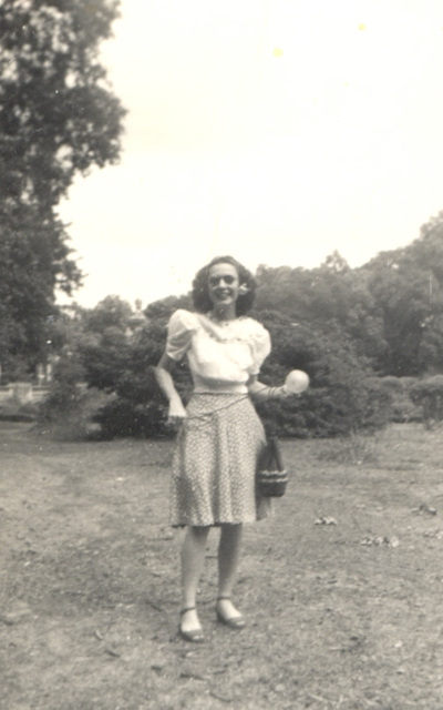 Mom with a California grapefruit, spring, 1946