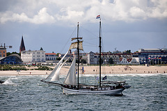 Dutch sailing ship sailing into Rostock harbour