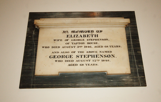 Memorial to George Stephenson and Elizabeth his wife, Holy Trinity Church, Newbold Road, Chesterfield, Derbyshire