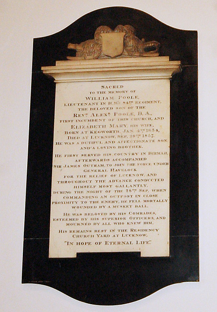Memorial to William and Elizabeth Poole, Holy Trinity Church, Newbold Road, Chesterfield, Derbyshire