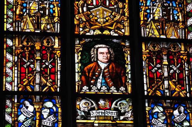 Leipzig – Stained-glass window depicting Bach in the Thomas Church