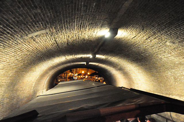 Under the arch of the Fish Bridge in Leiden