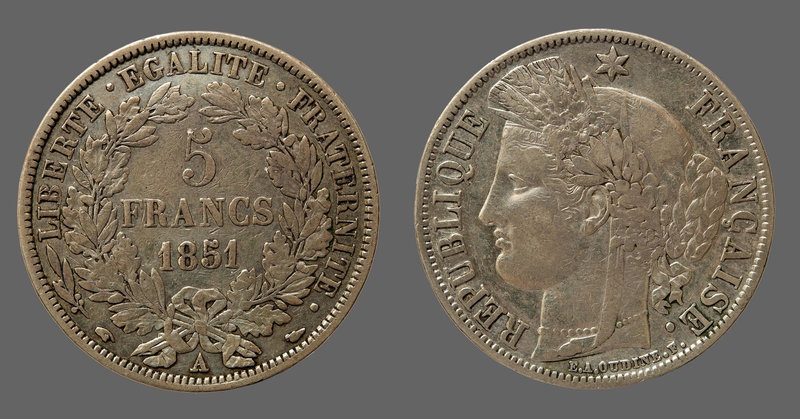 FRANCE: 5 Francs Cérès 1851 A.