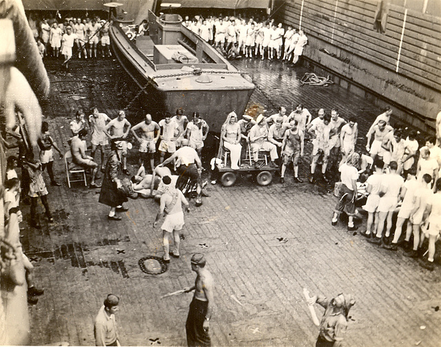 Dancers wait backstage for their cue during this way off Broadway performance of The Little Mermaid in the Vintage Photos Theme Park's "Lines and Stripes" challenge.  Somewhere in the Pacific, 1945.