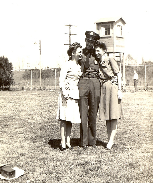 Marie, Unknow INS officer, Alice at the internment camp for enemy aliens near New Orleans, Circa 1943