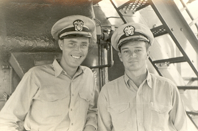 One for the parents back home. Dad and shipmate in the South Pacific, c. 1945, USS Gratia.