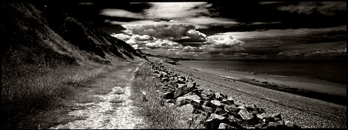 Reculver Cliffs and Bishopstone Glen from below B+W