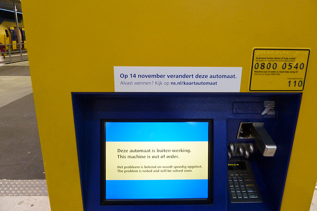 Op 14 november verandert deze automaat