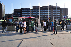People waiting for the bus in front of Haarlem station