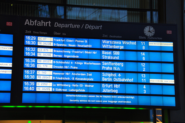 Departures at Berlin Hauptbahnhof