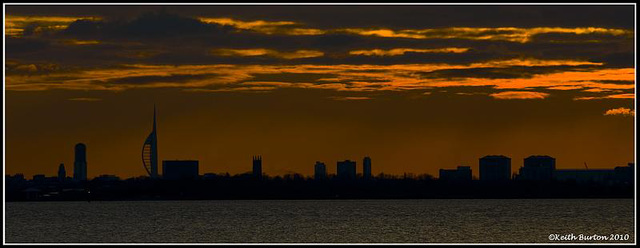 Langstone Harbour sunset and Portsmouth skyline